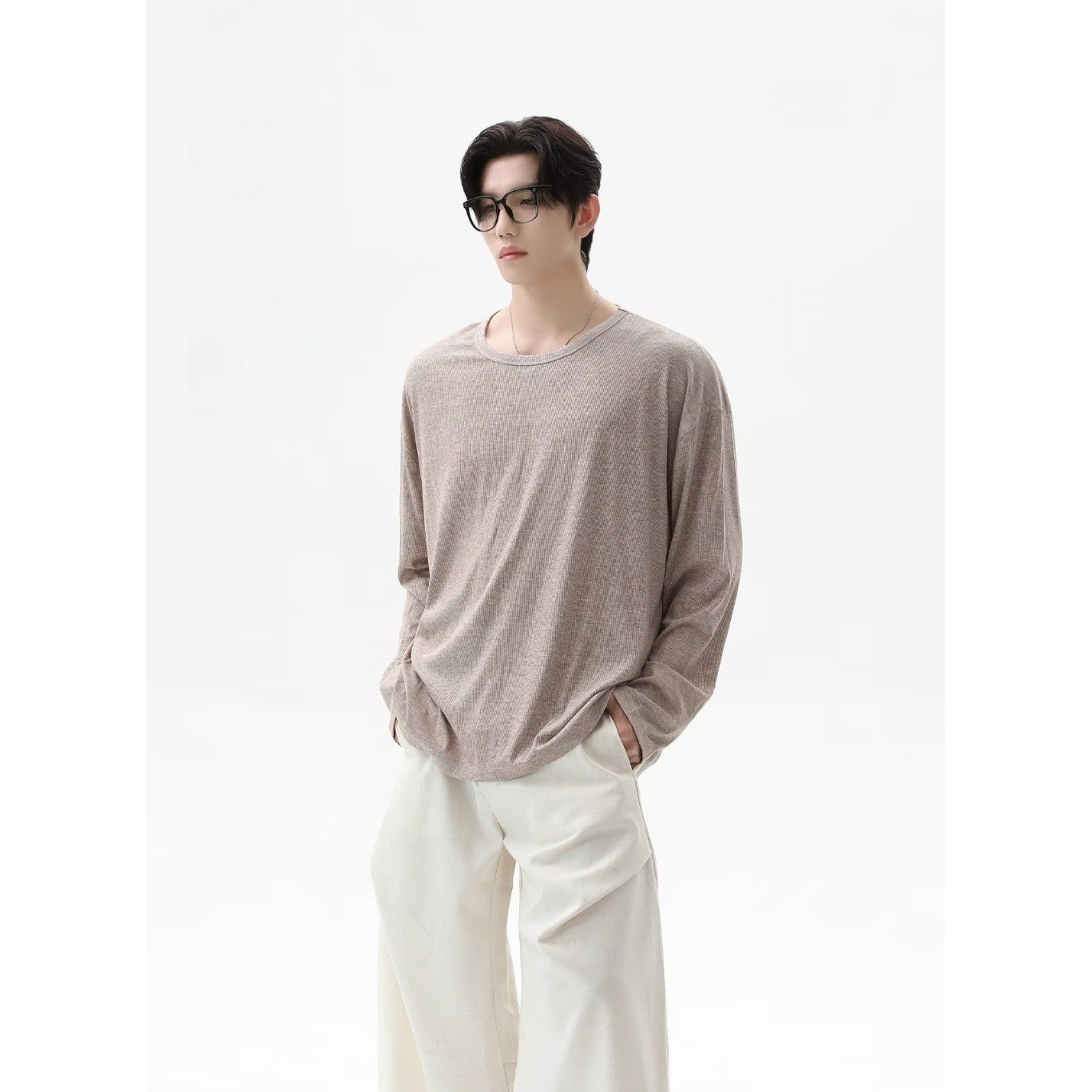 Undershirt Crew Neck - Camiseta de Manga Larga con Textura